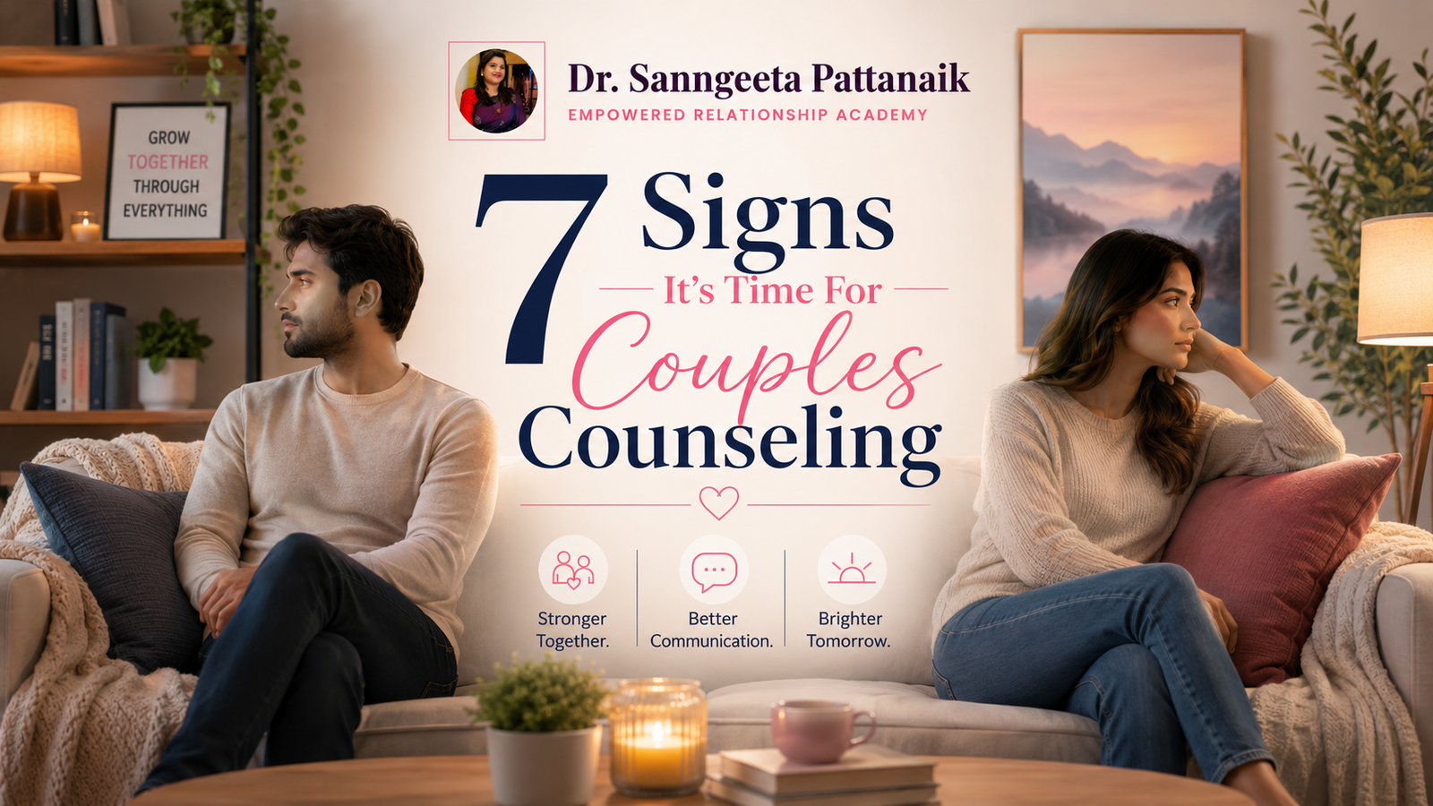 Couple sitting apart on a couch illustrating signs that indicate the need for couples counseling.