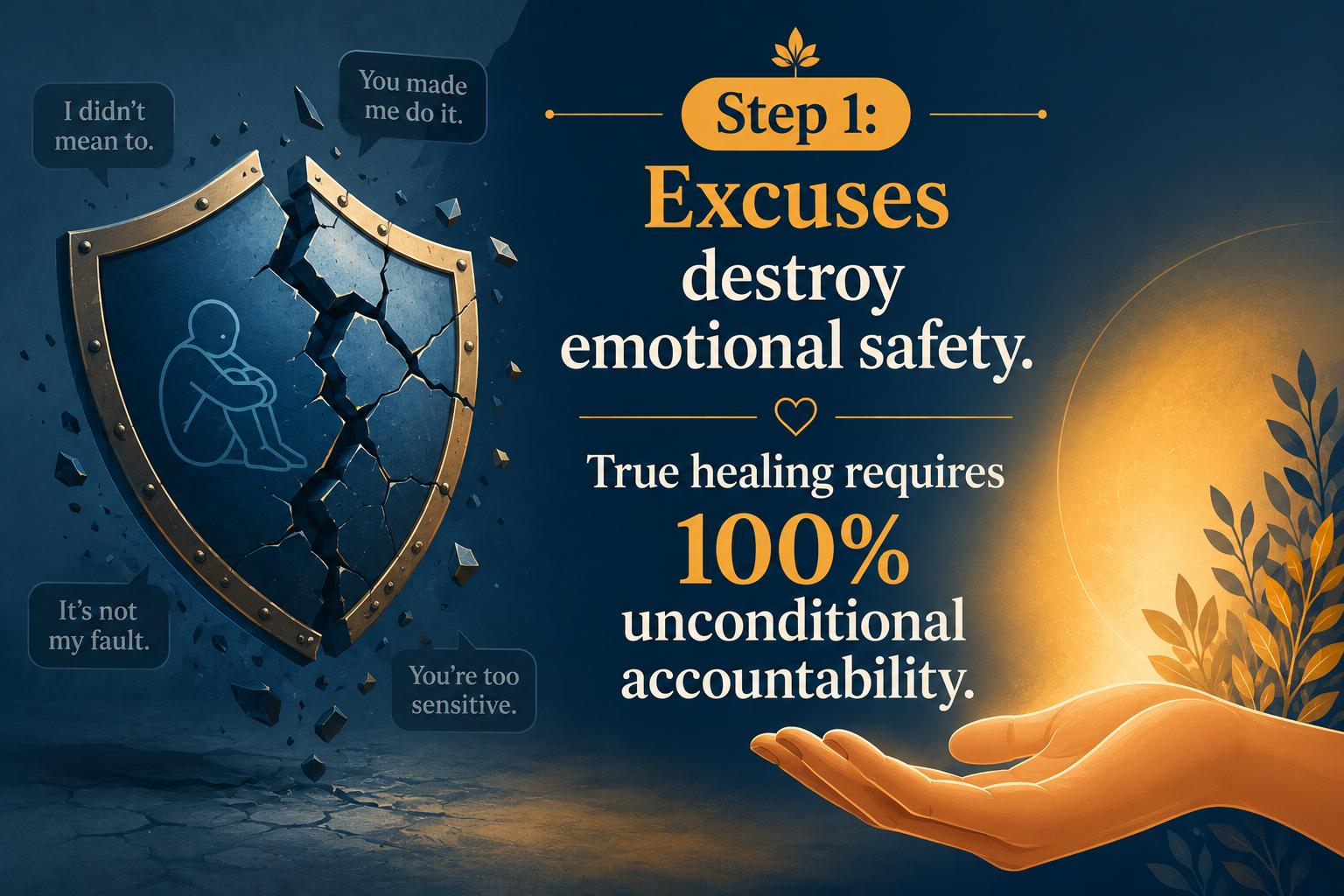 A couple holding hands in therapy, taking accountability