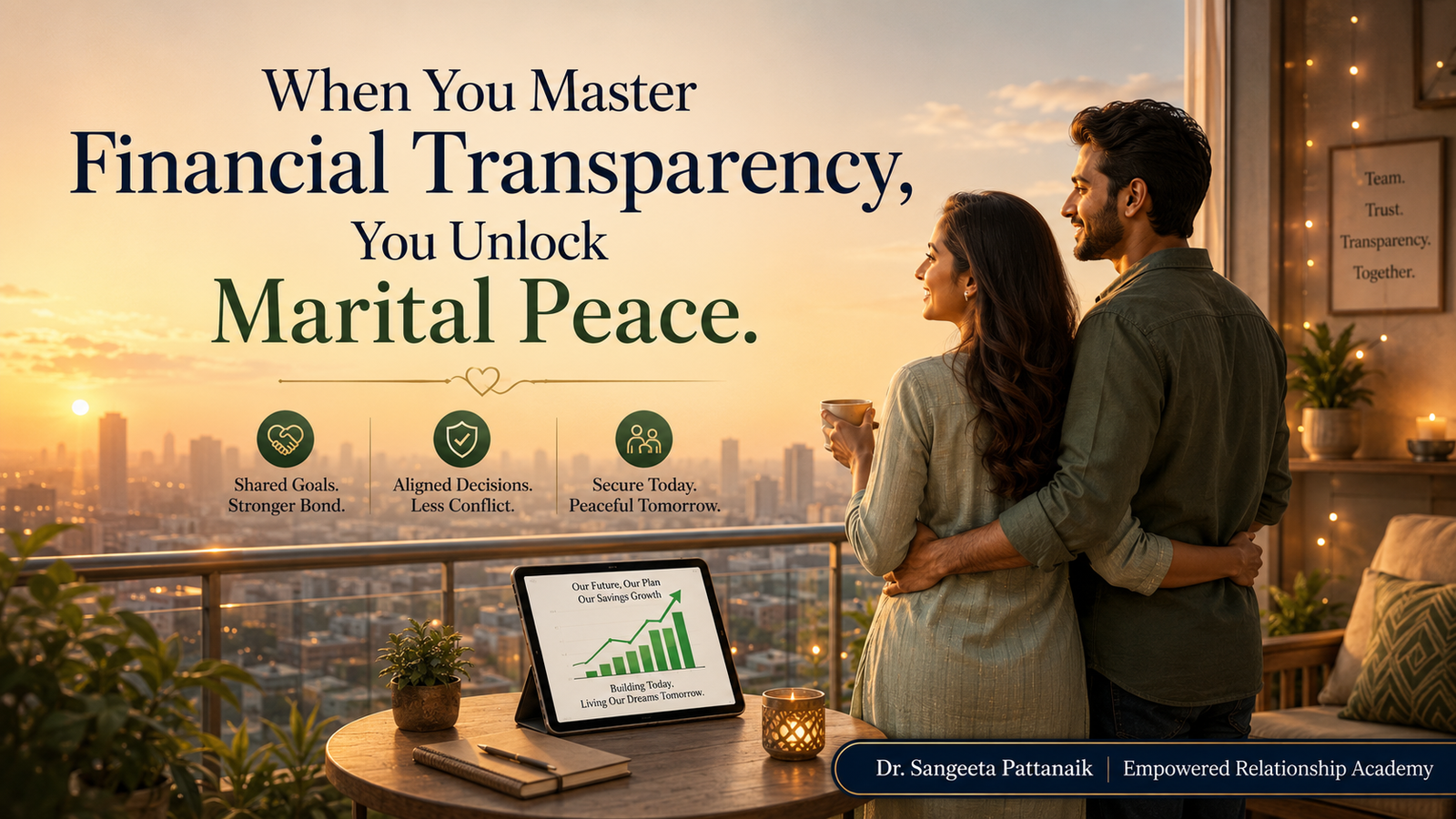 A couple viewing financial planning as co-architects of peace and eliminating financial stress in marriage