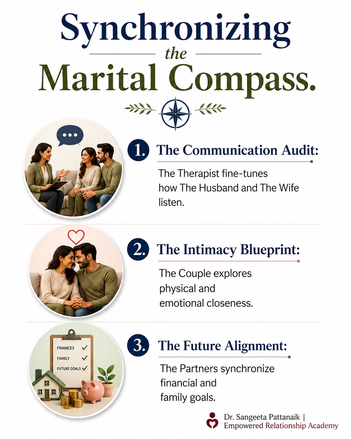 A couple engaging in a structured communication audit and future alignment check with a therapist