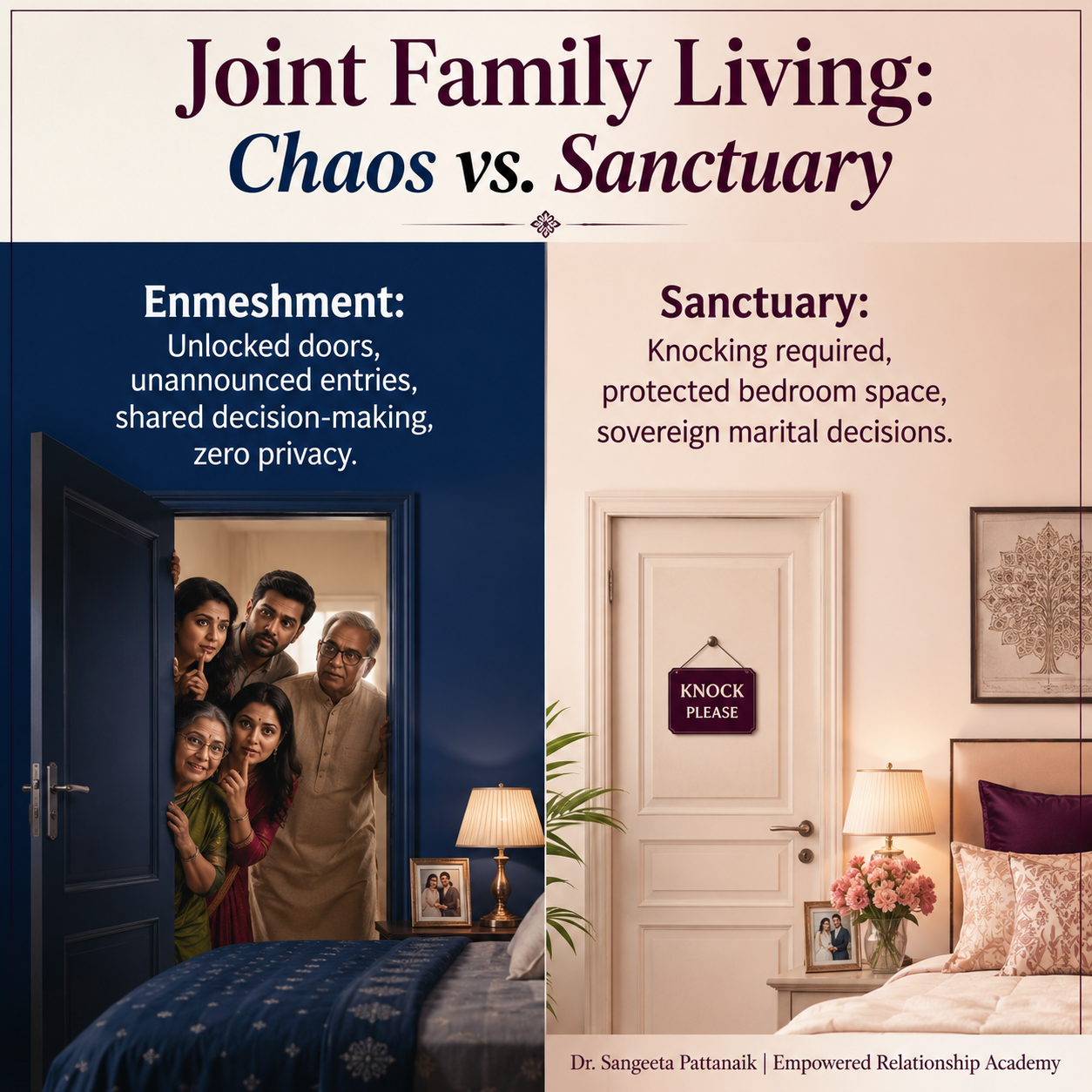 Establishing the bedroom as an absolute physical and psychological sanctuary in a joint family