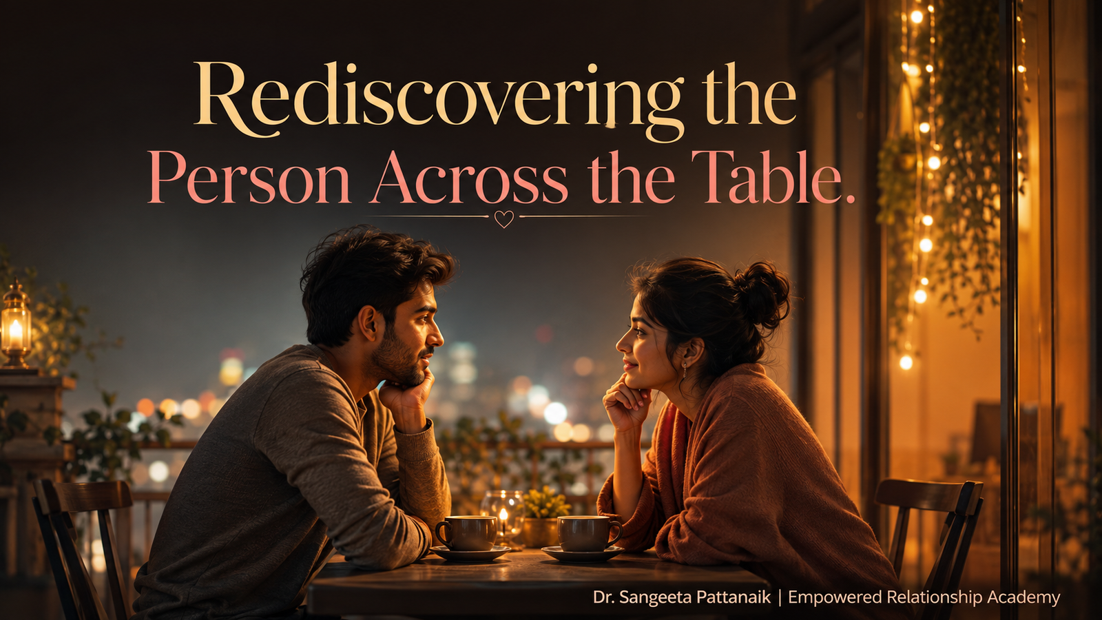 A couple intentionally connecting and asking deep questions on a romantic date night